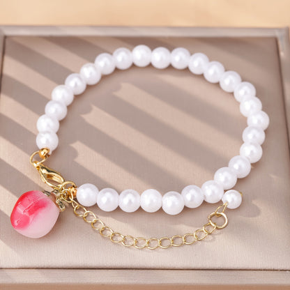 Elegant White Imitation Pearl with Alloy Pendant Bracelet - Women's Fashion Accessories