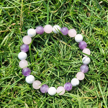 Anxiety and Stress Bracelet，Anxiety Chakras Protection Bracelet，Gems Bring Inner Peace，Crystal Bracelet，White Dolomite，Rose Quartz，Amethyst，It Is a Perfect Gift for Men and Women