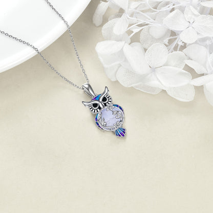 Ladies One Piece Set Fashion Owl Pendant Necklace 6.8 Gram 925 Sterling Silver White Gold Plated Set Black agate Dripping Craft Animal Jewelry Gift 18+2 Inch Extension Chain