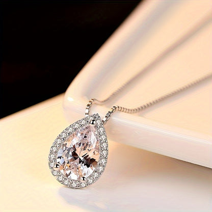 Water Drop Moissanite Ladies' Pendant Necklace，1CT D Colorful Moissanite Diamond Necklace，925 Sterling Silver Pendant Necklace，Bridal Suit Jewelry Gifts & Certificates