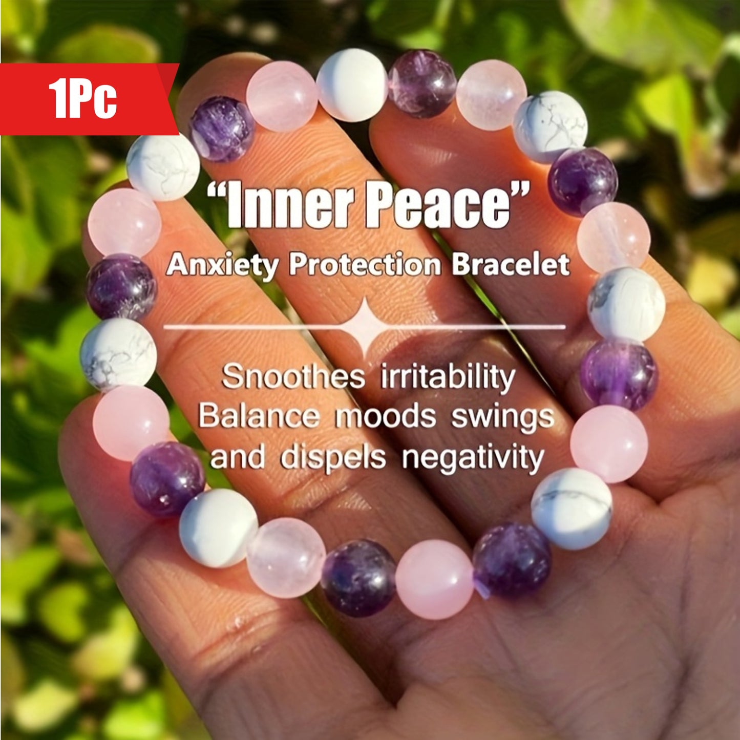 Anxiety and Stress Bracelet，Anxiety Chakras Protection Bracelet，Gems Bring Inner Peace，Crystal Bracelet，White Dolomite，Rose Quartz，Amethyst，It Is a Perfect Gift for Men and Women