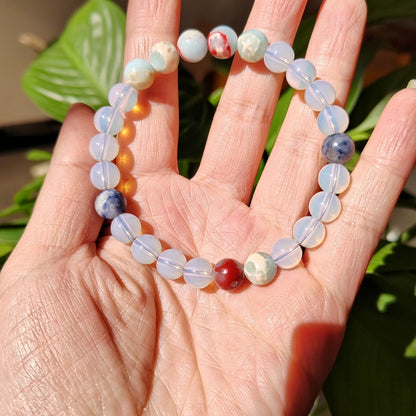 1Bohemian Natural Peach Blossom and Celestite Beaded Bracelet - Handmade Lucky Fortune Jewelry Gift，Suitable for Family and Friends，Nonmagnetic，Non-Electric，Suitable for Valentine's Day、Thanksgiving Day、Christmas