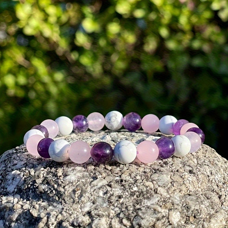 Anxiety and Stress Bracelet，Anxiety Chakras Protection Bracelet，Gems Bring Inner Peace，Crystal Bracelet，White Dolomite，Rose Quartz，Amethyst，It Is a Perfect Gift for Men and Women