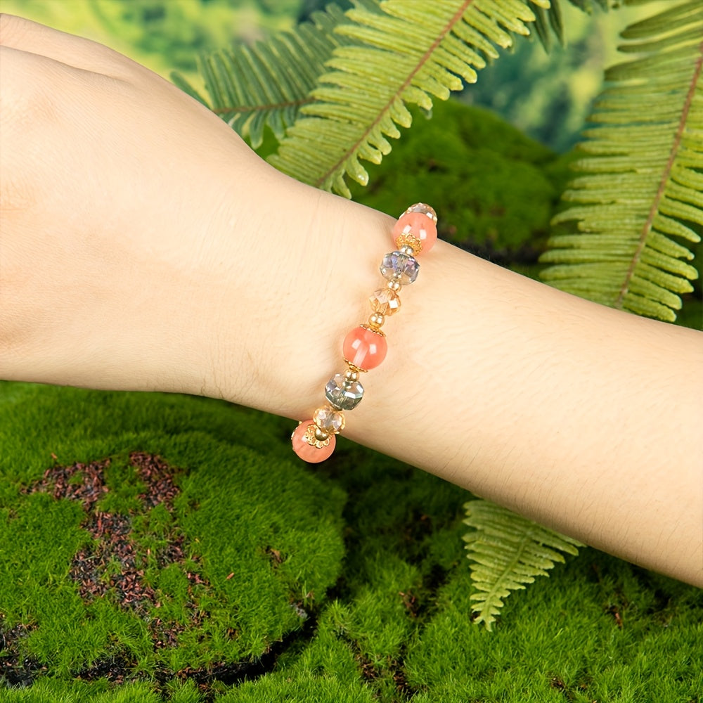 【Holiday Gift】Women's Lucky Crystal Bracelet - Attract Good Luck and Wealth，Perfect Gift for Birthday and Special Occasions，Ideal for Casual Clothing，Solid Bead Design with Faceted Pink and Blue Gems，Golden Tone，ARPURRAINA