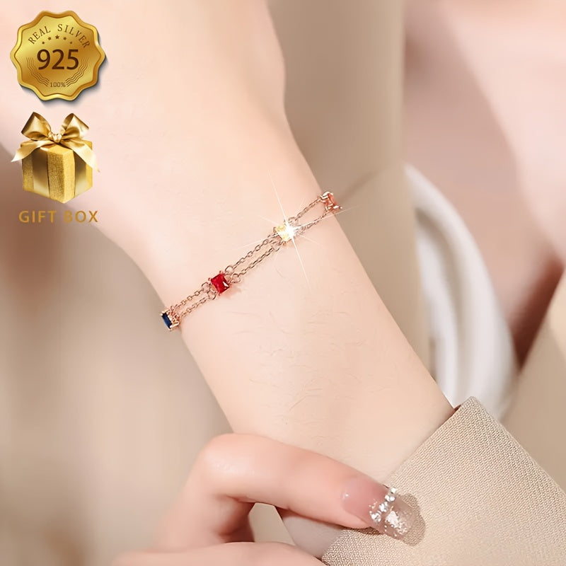 (The Total Weight Is about2.82Gram) 1Pieces925Silver Colorful Double-Layer Fashion Women's Stylish Pendant Bracelet Holiday Gift - Anti-Allergy - Suitable for Holiday Gifts for Family and Friends