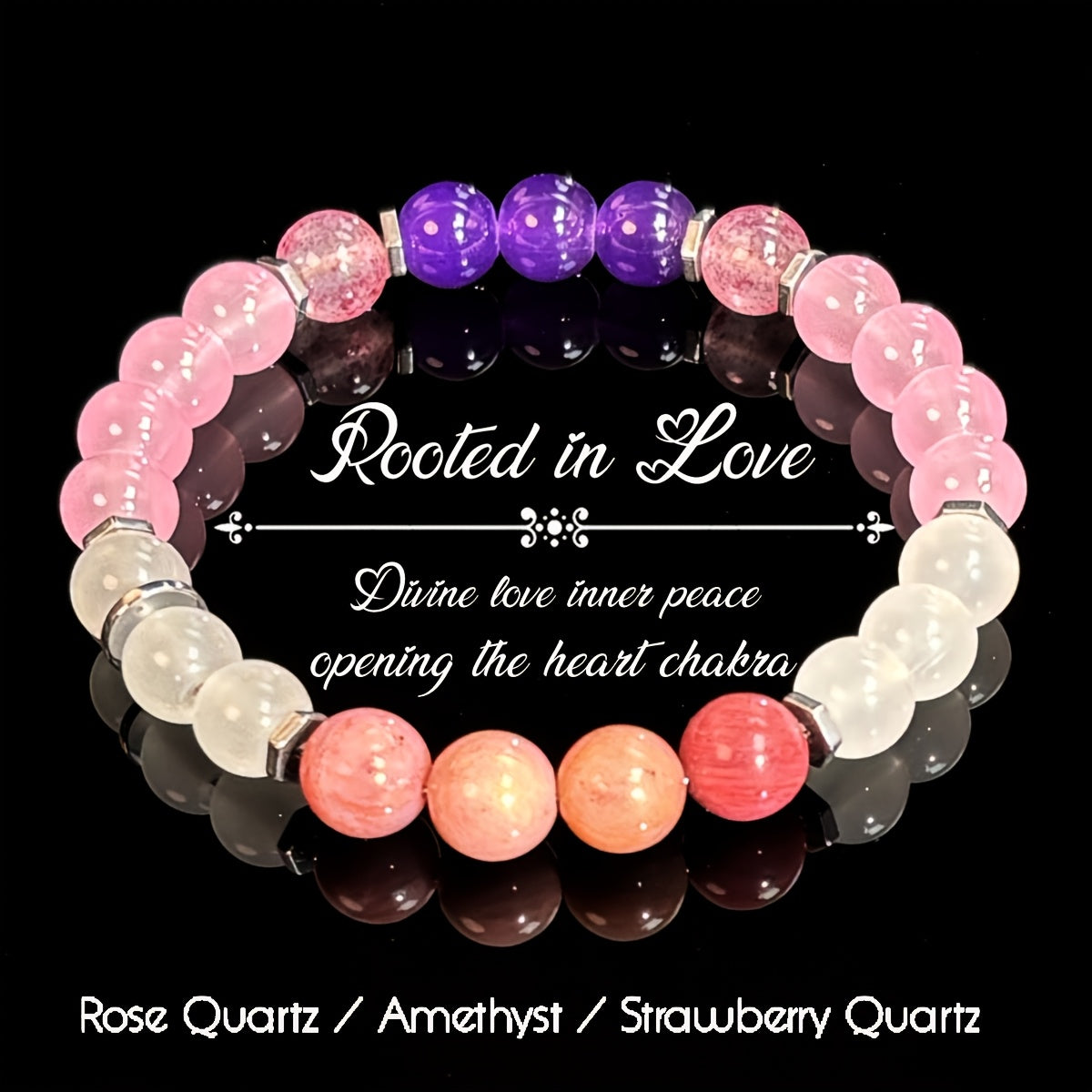 1Pieces/Rooted in Love Bracelet，Rose Quartz Strawberry Quartz Handmade Stretch Bracelet，Women's Daily Wear Symbolizes Sacred Love，Jewelry Gift for Inner Peace