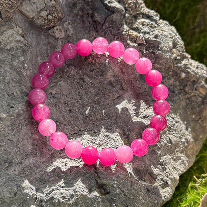 Elegant Pink Natural Stone Wishing Bracelet - 8 mm round Beads，Amass fortunes，Stretchable，Ideal Gift Choice