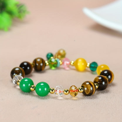 1 Round Beads Yellow Tigereye Couple Fashion Jewelry，Men's Elastic Bracelet，Party Holiday Gift