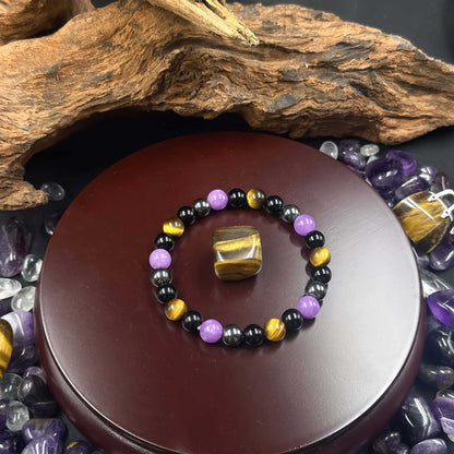 Elegant Bohemian Style Amethyst and Tigereye Beaded Bracelet - Her Perfect Birthday Present，Retro Style，Suitable for All Seasons