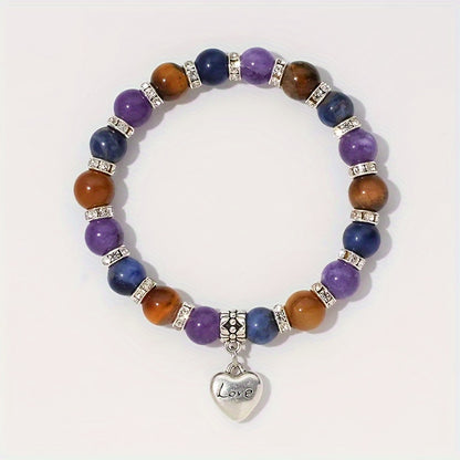 Natural Stone Healing Crystal Bracelet：Yellow tiger's eye、Amethyst and Lapis Lazuli - Relax，Relieve Stress（Anniversary Celebration Supplies，Birthday Party Gift，Summer Party Gift）