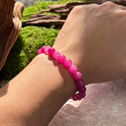 Elegant Pink Natural Stone Wishing Bracelet - 8 mm round Beads，Amass fortunes，Stretchable，Ideal Gift Choice