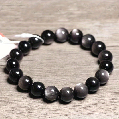 One，Unisex Silver Obsidian Bracelet - High Quality Collection Birthday Gift