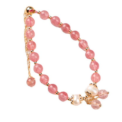 Raindrop Style 14k Gilded Natural Red Strawberry Quartz plus Freshwater Pearl Bracelet Bracelet Hand Knitting Ornament Wholesale