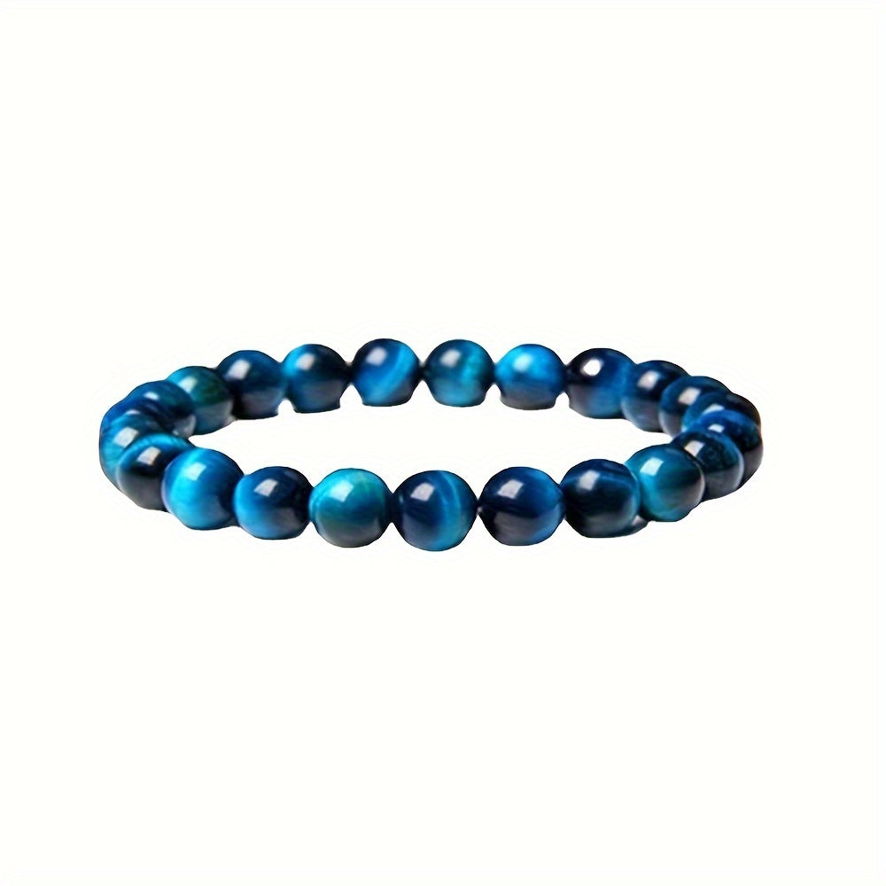 1Strip Natural AAAAA Tiger-Eye Blue Men's Crystal Beads Bracelet - Stylish round8mm Tiger Eye Men's Jewelry Handmade Bead Accessories，Suitable for Romantic Partners、Perfect Couples Gifts for Friends and Family