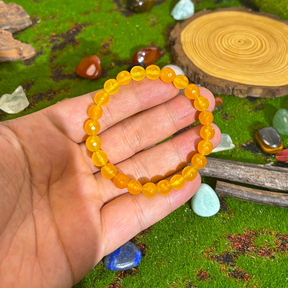 1pc/Attracting Wealth“Sunstone”8mm Lemon Handmade Natural Stone Beaded Bracelet for Men and Women Promoting Affluence and Success Jewelry Christmas Gift