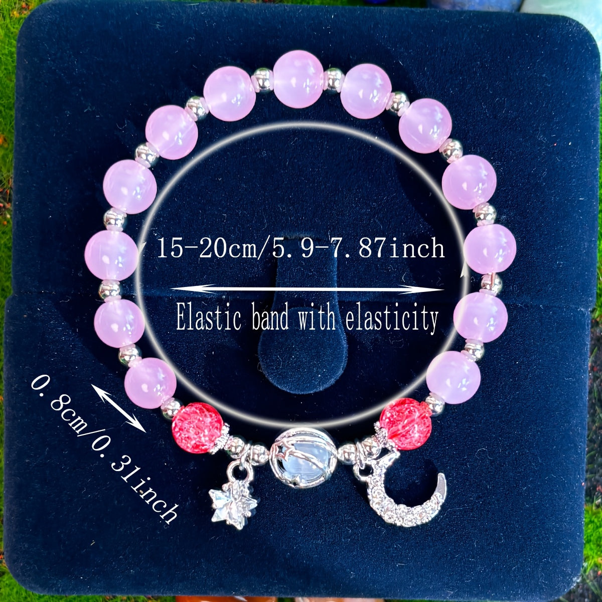 Twilight Dream Star and Crescent Guardian Bracelet - Handmade Rose Quartz Beaded Jewelry，Perfect for Women Self-Care and Holiday Gifts