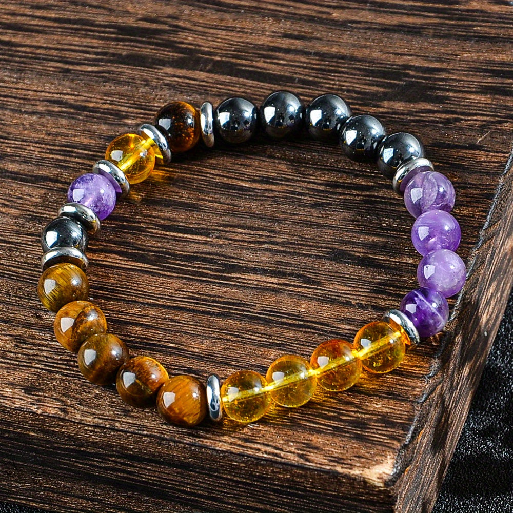 Money Bracelet - Attracting Wealth and Prosperity and Bringing Happiness Bracelet，8 mm Citrine Amethyst Bracelet Bring Him Good Luck Jewelry Gift