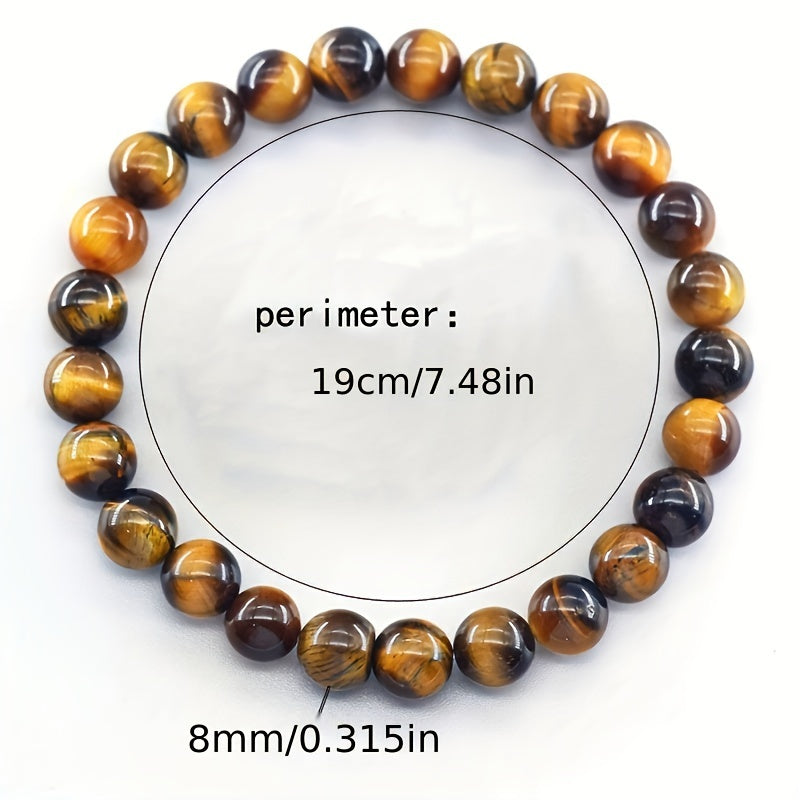 1/8One Men's Classic Casual Tiger Eye Gem Bracelet - Natural Stone，Durable and Stylish - Suitable for Everyday Wear - Suitable for Men and Women - Suitable for Valentine's Day，Birthday Or Any Special Occasion Gift。