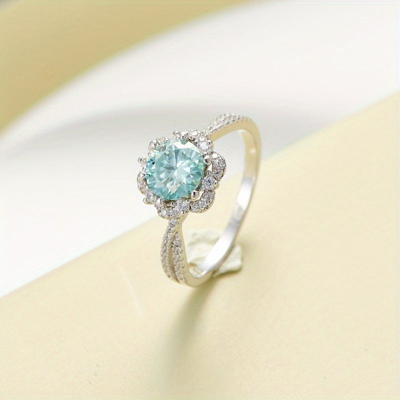 1 Pieces 1 Carat Blue Green Moissanite Engagement Ring，Perfect for Wedding and Graduation Gifts，Fashion Accessories