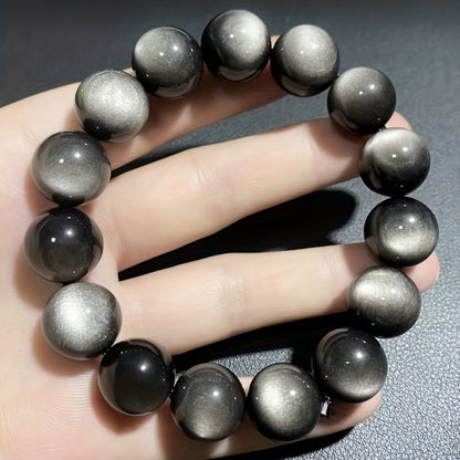 One，Unisex Silver Obsidian Bracelet - High Quality Collection Birthday Gift