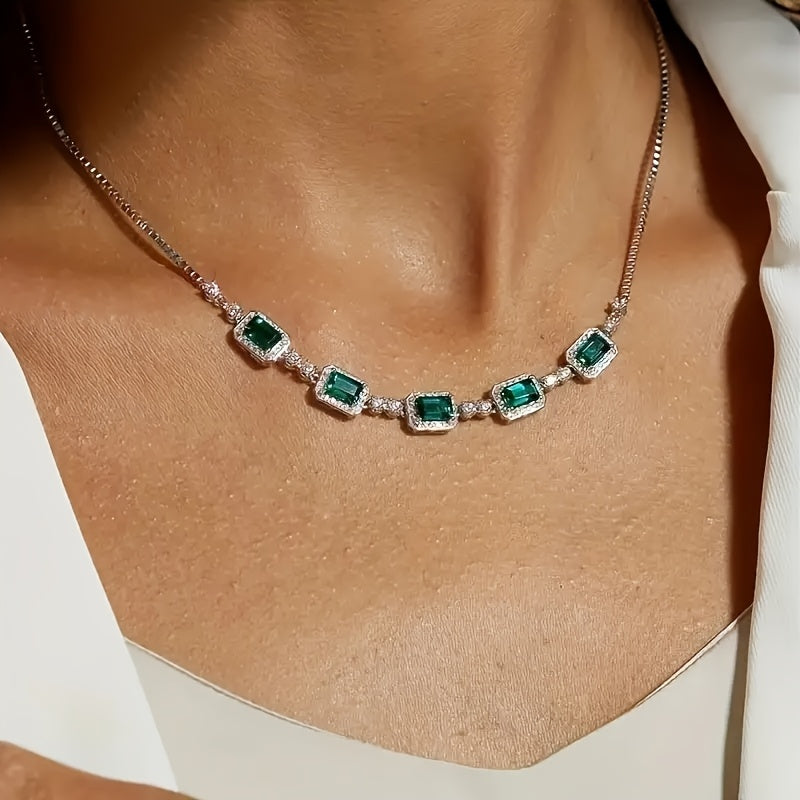 S925Silver2.5Carat Synthetic Green Imitation Gemstone Necklace，Women's Fashion Multi-Purpose，Suitable for All Occasions，Party Gift，Jewelry Gift for Family Party，Black Friday Christmas Gift，New Year Gift，Gift Box