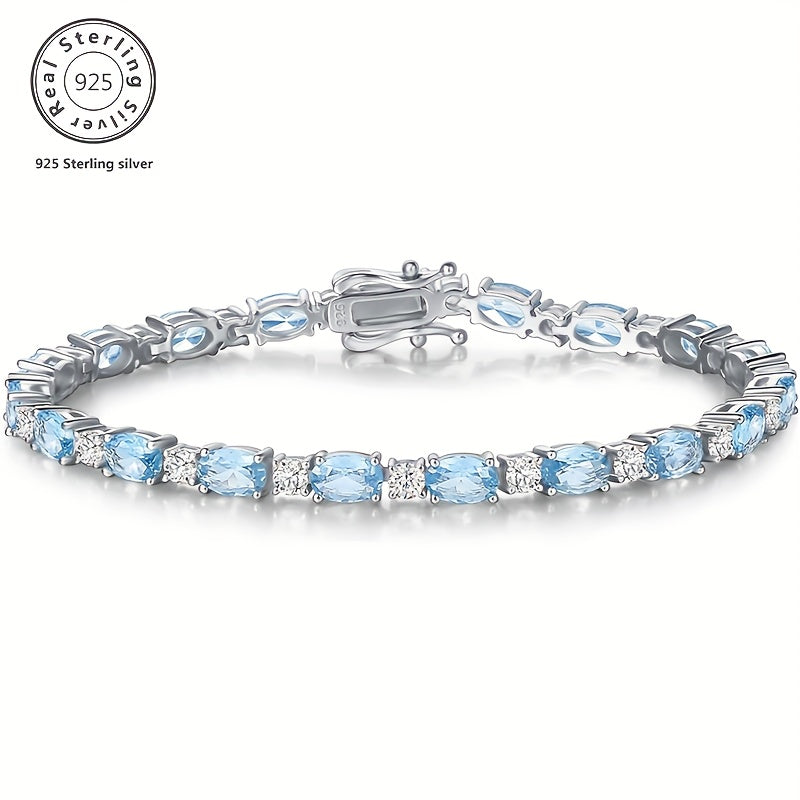 Elegant 925 Sterling Silver Navy Blue Crystal Bracelet - Birthday、Valentine's Day and Other Gifts for Ladies、Mother、Perfect Gift for Daughter - Free Gift Box Included