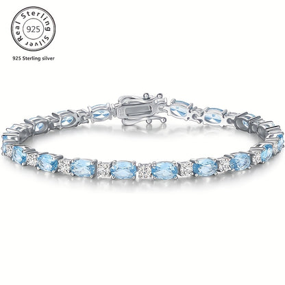 Elegant 925 Sterling Silver Navy Blue Crystal Bracelet - Birthday、Valentine's Day and Other Gifts for Ladies、Mother、Perfect Gift for Daughter - Free Gift Box Included