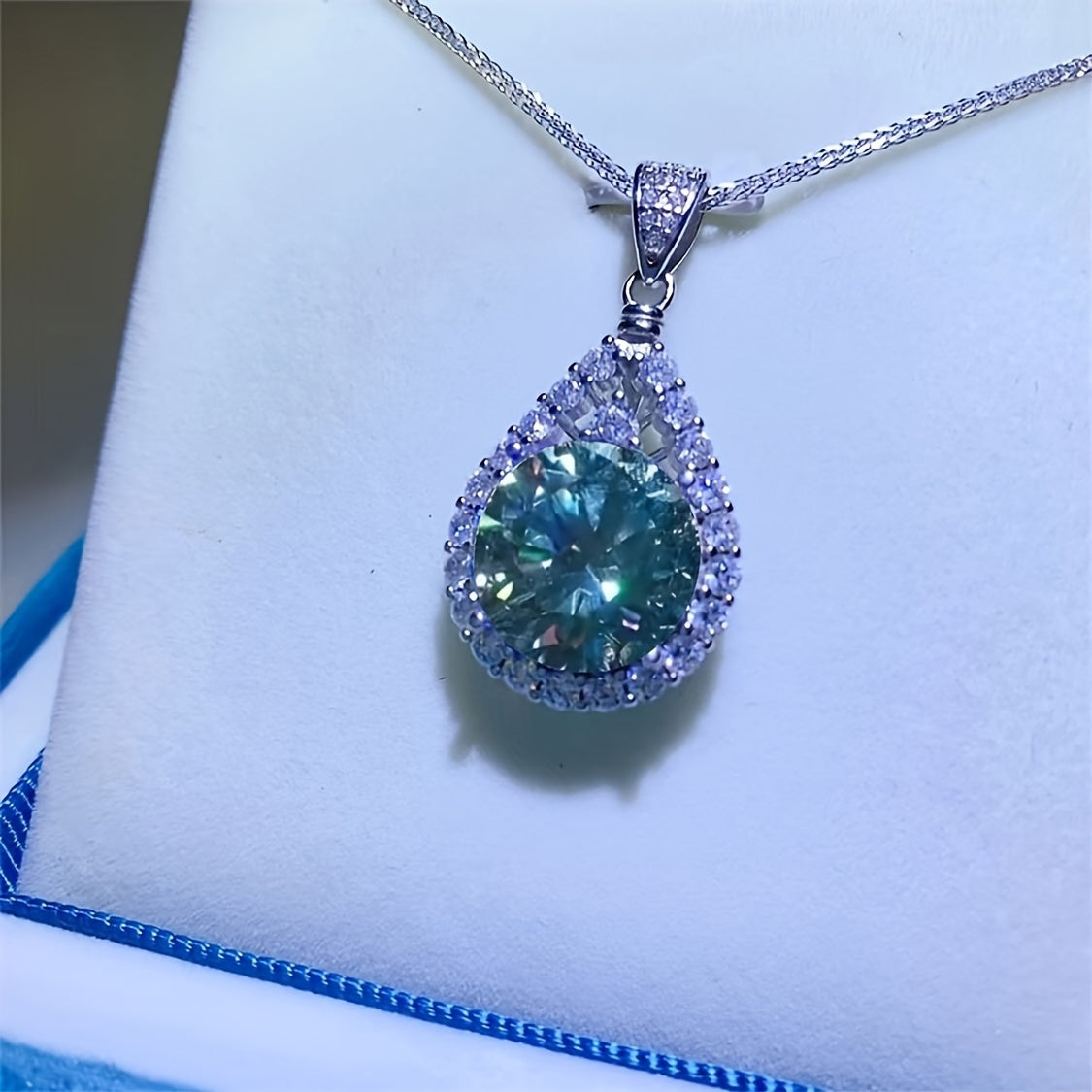 1 Luxury Pieces 18K Gold Plating S925 Silver Necklace，With Blue Water Drop Shape Moissanite Pendant，10-20 Carat - Elegant Engagement and Wedding Gifts，Couple Necklace，Moissanite，Engagement and Wedding Gifts