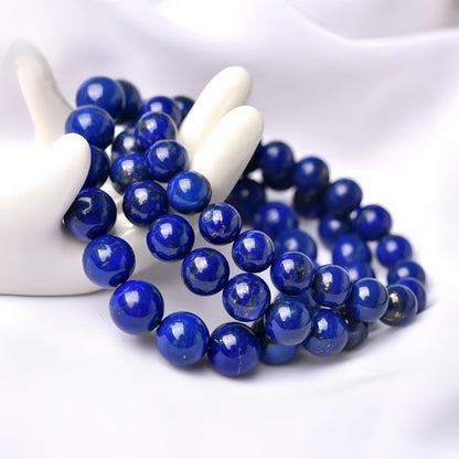 1One Natural Lapis Lazuli Dark Blue Beads Bracelet，Unisex Couple Bracelet，Suitable as Valentine's Day Gift and Couple Gift