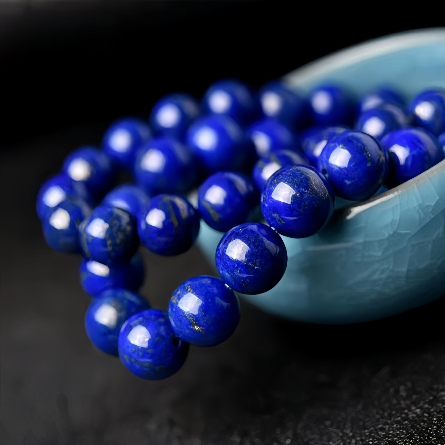 1One Natural Lapis Lazuli Dark Blue Beads Bracelet，Unisex Couple Bracelet，Suitable as Valentine's Day Gift and Couple Gift