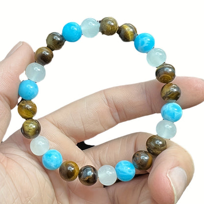 Give a Beautiful Tigereye as a Gift、Aquamarine and White Crystal Bracelet，Suitable for Both Men and Women