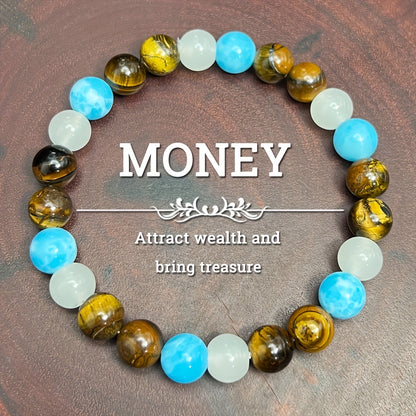 Give a Beautiful Tigereye as a Gift、Aquamarine and White Crystal Bracelet，Suitable for Both Men and Women