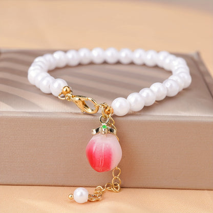 Elegant White Imitation Pearl with Alloy Pendant Bracelet - Women's Fashion Accessories