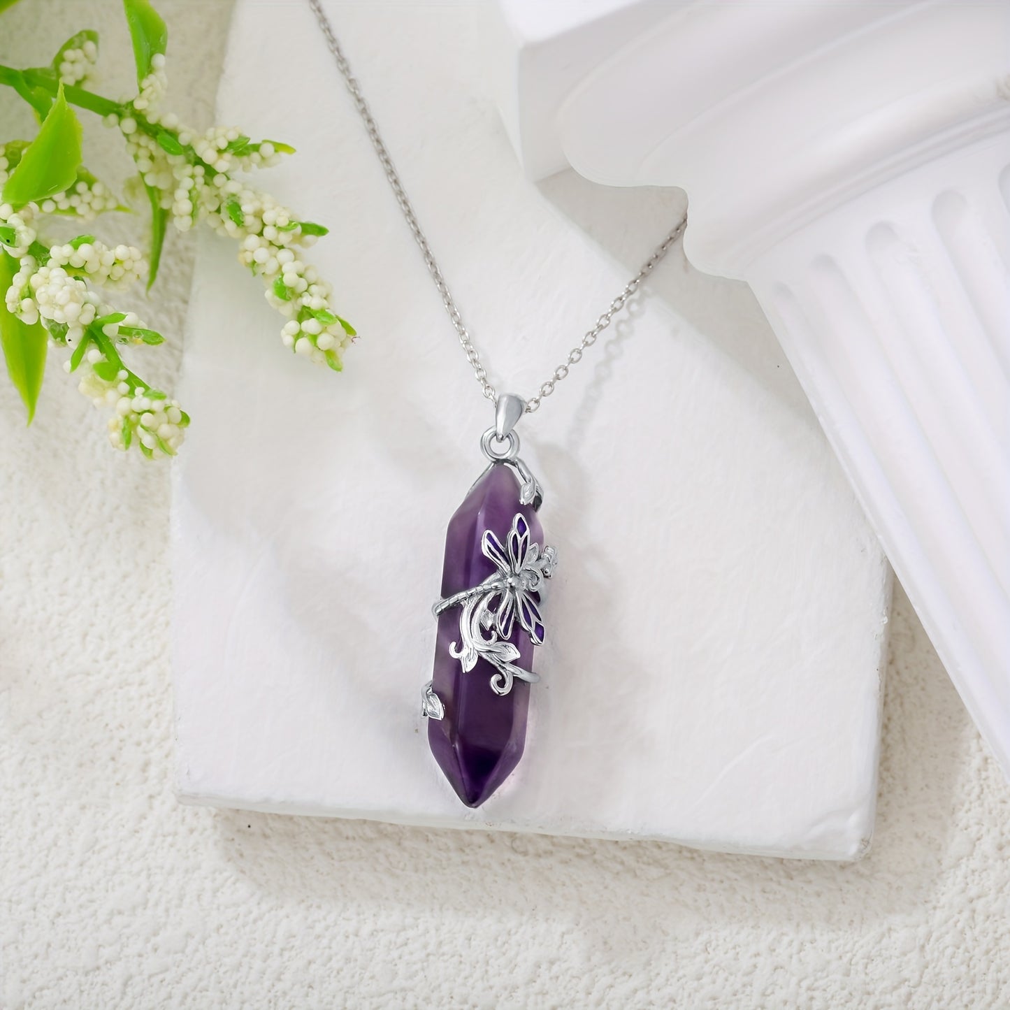 Natural Amethyst Dragonfly Women's Necklace925Sterling Silver Dragonfly Pendant，Gift with Real Amethyst Jewelry