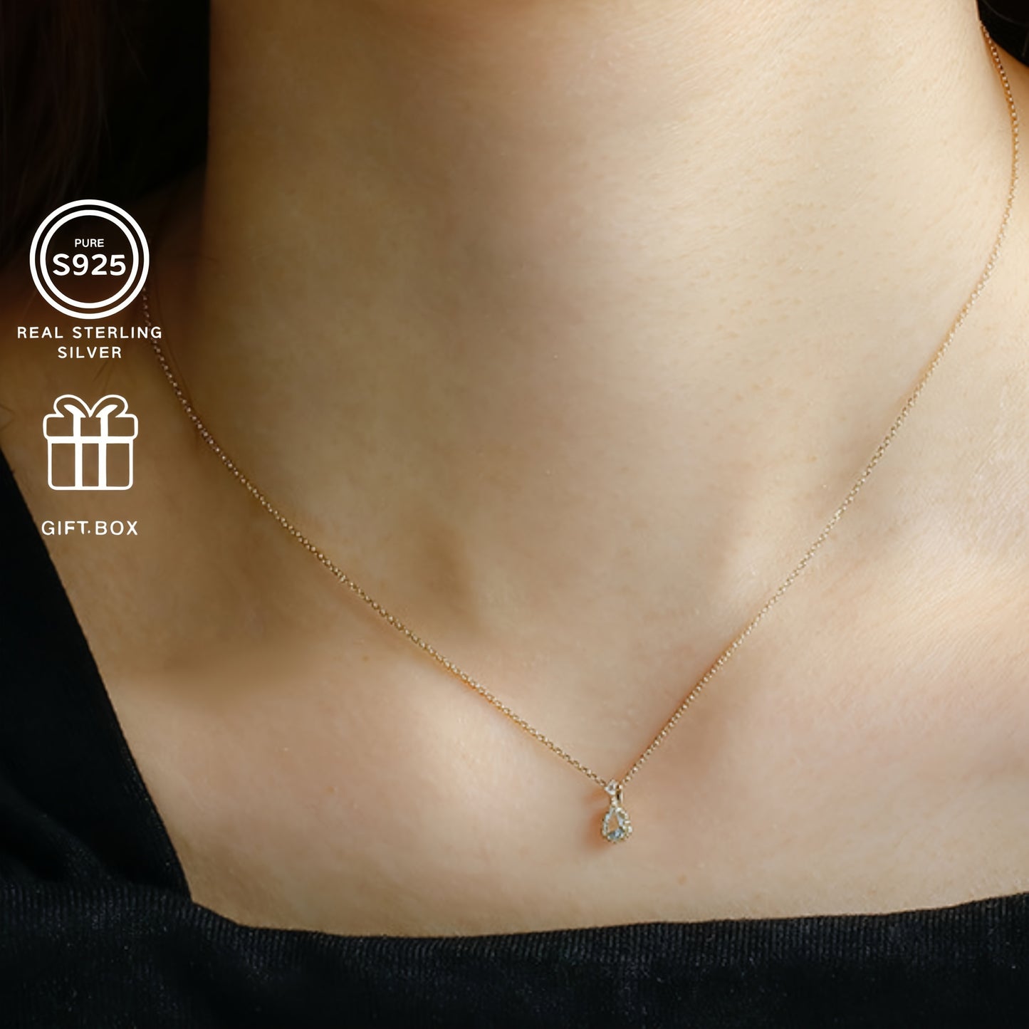 One Piece SEVENMOONS 14K Gold Plating S925 Silver Necklace，With Natural Aquamarine and Zircon，Elegant Light Luxury Pendant，Suitable as Thanksgiving Day、Valentine's Day、Romantic Gifts for Halloween and Christmas