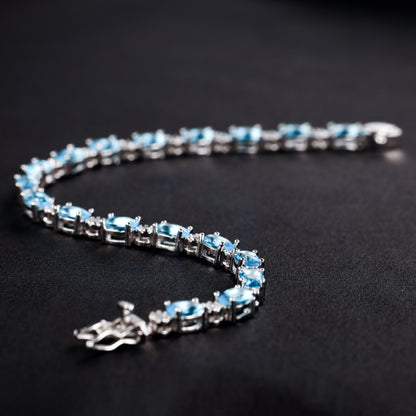 Elegant Aquamarine Crystal Bracelet，925 Sterling Silver with Natural Gemstone，Valentine's Day、Wedding、Romantic Gift for Graduation Ceremony - Including Boutique Gift Box、Advanced、Small Design、Ventilation、Confession Party