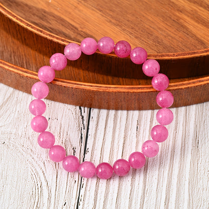 Adjustable Pink Natural Stone Beads Bracelet - 8 mm，“Auspicious stone”，Good Luck，Elegant Gift Creative，Stone Jewelry