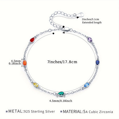 Chakras Bracelet S925 Sterling Silver 7 Chakras Yoga Bracelet Teardrop Chakras Wrist Chain Birthday Christmas Gift Girlfriend Wife Mother Mother