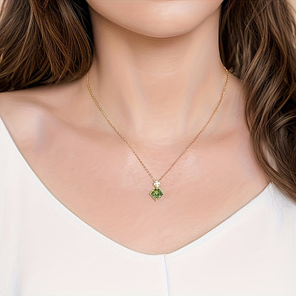 Women's Birthday Stone Necklace 14K Gold-Plated Lucky Four-Leaf Clover Pendant Necklace，Zirconia 925 Sterling Silver Necklace，Fashion Wedding Party Jewelry，Can Be Used as Thanksgiving Christmas Gifts for Wife and Mom