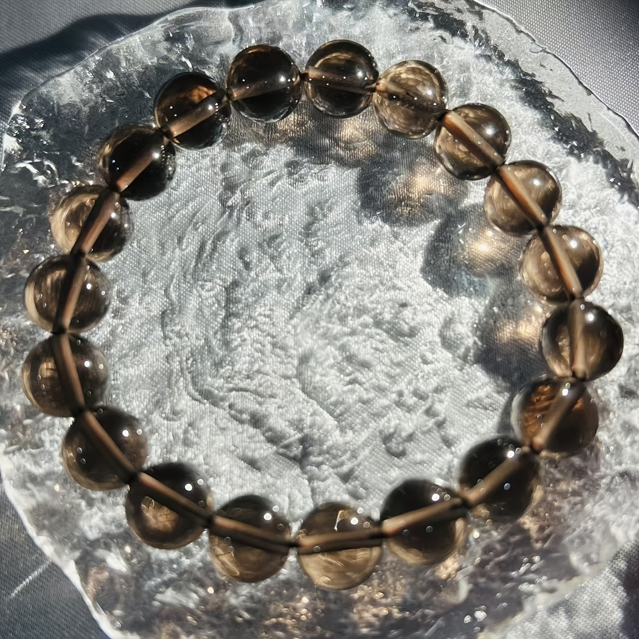 Fashion Brown Crystal Beads Bracelet - Single Ring，Smoked Obsidian and Ice Transparent Beads，Perfect for Casual Wear Or as a Holiday、Birthday、Halloween、Intimate Gift of Accessories|Multifunctional Accessories|Crystal Beads Bracelet，Bracelet beads