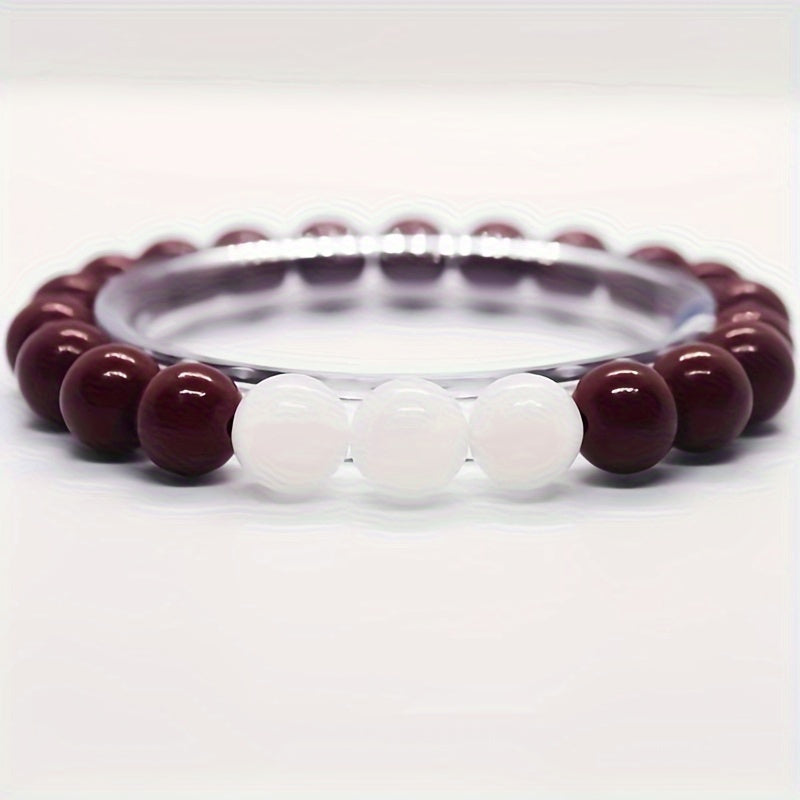 White Stone and Cinnabar Bracelet Combination，Symbolizing Purity and Luck，Gift for Girlfriend Or Friend，Ring Length6.93Inch，Bead Diameter0.8mm，Elastic Rope