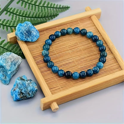 1 Delicate and Bright Apatite Beads Bracelet - Unisex Fashion Jewelry，Handmade Bohemian Elegant Style，Adjustable Length，Blue Apatite，Fashion Accessories Suitable for Any Occasion