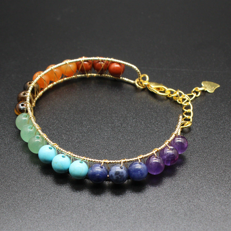 Natural Stone Seven-Color Carat Crystal14K Gilded Hand-Woven Adjustable Lady Fresh Bracelet