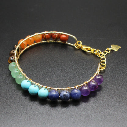 Natural Stone Seven-Color Carat Crystal14K Gilded Hand-Woven Adjustable Lady Fresh Bracelet