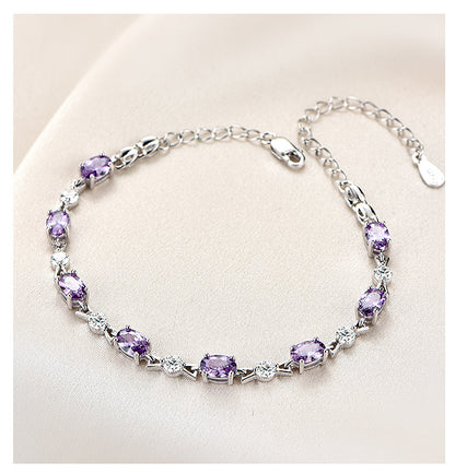 S925Silver Amethyst Couple Purple Diamond Sterling Silver Bracelet Female Korean Style Personalized and Mori Girlfriends Jewelry Wholesale Delivery