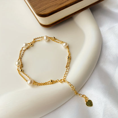 Handmade Natural Freshwater Pearl Bracelet、Double Chain Pearl Bracelet、Layer Gold Bracelet、Wedding Bracelet、Bridesmaid Gift、Christmas Gift、Valentine's Day Gift、Holiday Gift、Mother's Day Gift