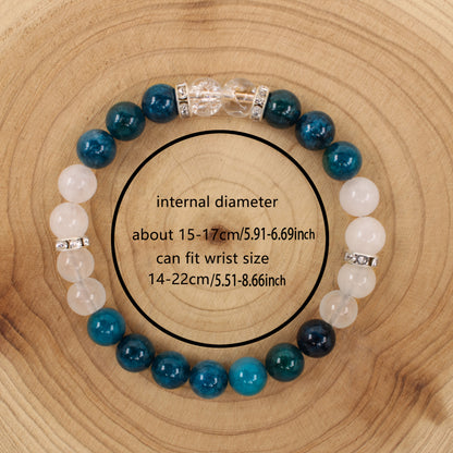 Fashion Handmade Natural Stone Bracelet - White Green Lapis Lazuli and Apatite Beads，Perfect Family Friend Gift，Ideal Choice for Summer