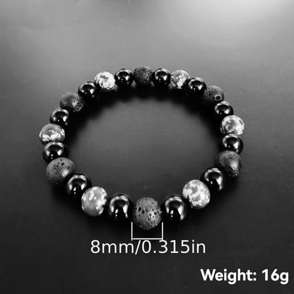 Vintage Style Black Volcanic Rock Beaded Bracelet with Stainless Steel Cross Pendant - Natural Crystal，Suitable for Couples and Casual Wear