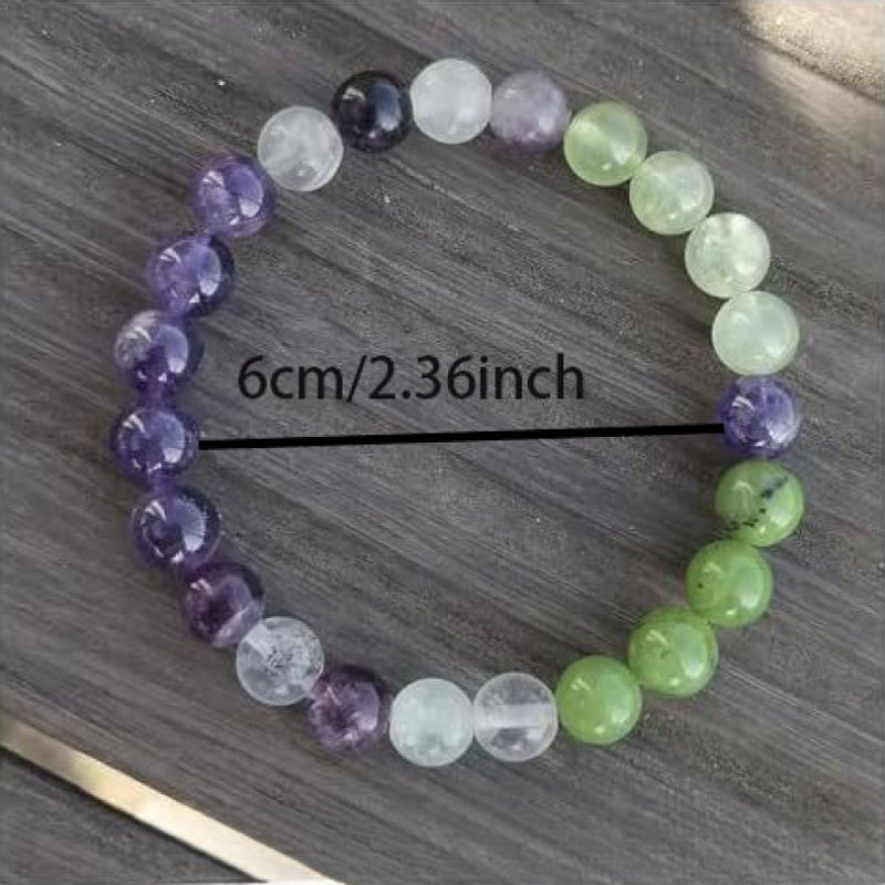 1pc Boho Natural Stone Bead Bracelet，Amethyst and Quartz Imitation Gemstone Yoga Jewelry，Color Fluorescent Cure Crystal Gift，Grape agate Pendant Bracelet