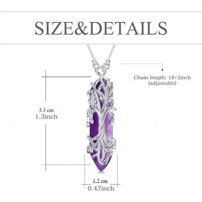 Elegant Tree of Life Amethyst Pendant Necklace，925Sterling Silver，White gold plated，Simple Hexagonal Energy Jewelry，Suitable for Daily Wear and Gifts，The Perfect Choice for Valentine's Day